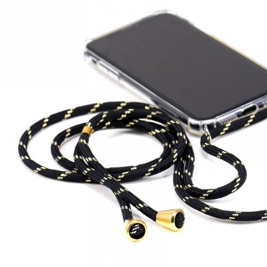 Funda iPhone 12 / 12 Pro Transparente con Cordón Negro y Amarillo