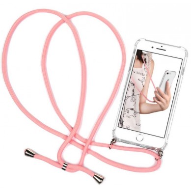 Funda iPhone 12 Mini Transparente con Cordón Rosa